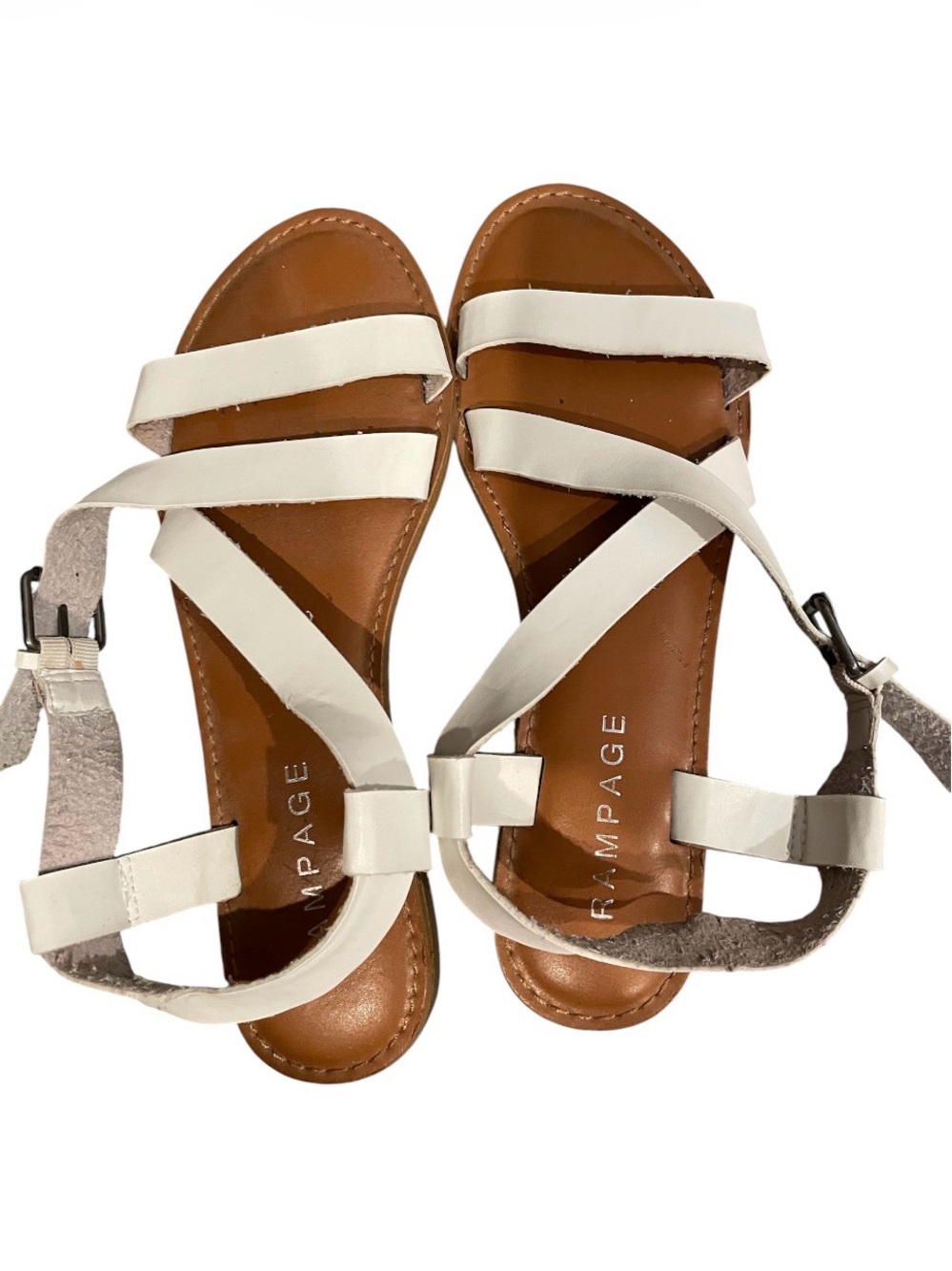 Rampage White & Tan Strappy Flat Sandals